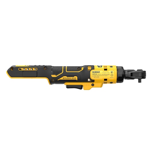 DEWALT DCF514N brushless cordless ratchet tool in yellow and black, shown in a side view against a white background.