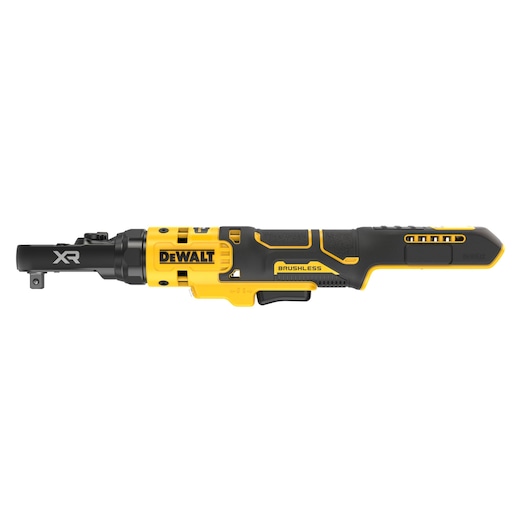 DEWALT DCF520N cordless brushless ratchet tool in yellow and black, XR series, shown in a side profile view on a white background.